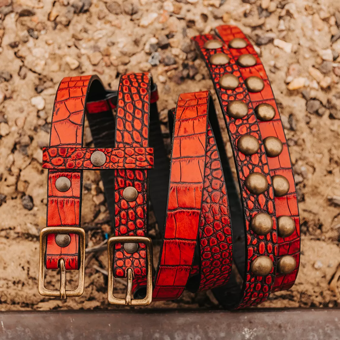 FREEBIRD STORES Double Belt Red Croco Clearance